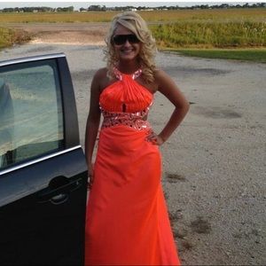 Fluorescent orange dress!